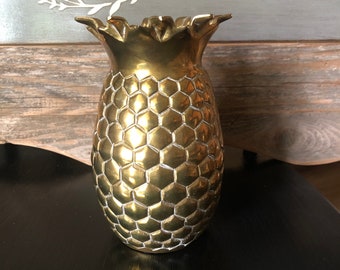 Vintage Brass Pineapple Vase Hospitality Housewarming Hollywood Regency