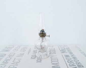 Vintage Miniature Glass Oil Lamp with Wick