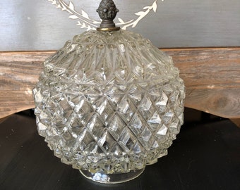 Vintage Faceted Glass Light Fixture Shade, Round 6" diameter // opening 2.6" diameter // Pressed Glass Ceiling Globe