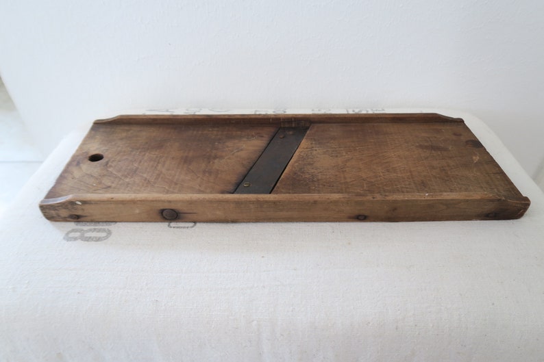 Vintage Wood Mandolin Vegetable Cabbage Slicer Adjustable Rustic Farmhouse Kitchen D\u00e9cor