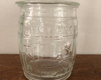 Vintage Clear Glass Barrel Planters Running Mr. Peanut Cookie Jar Canister with Lid