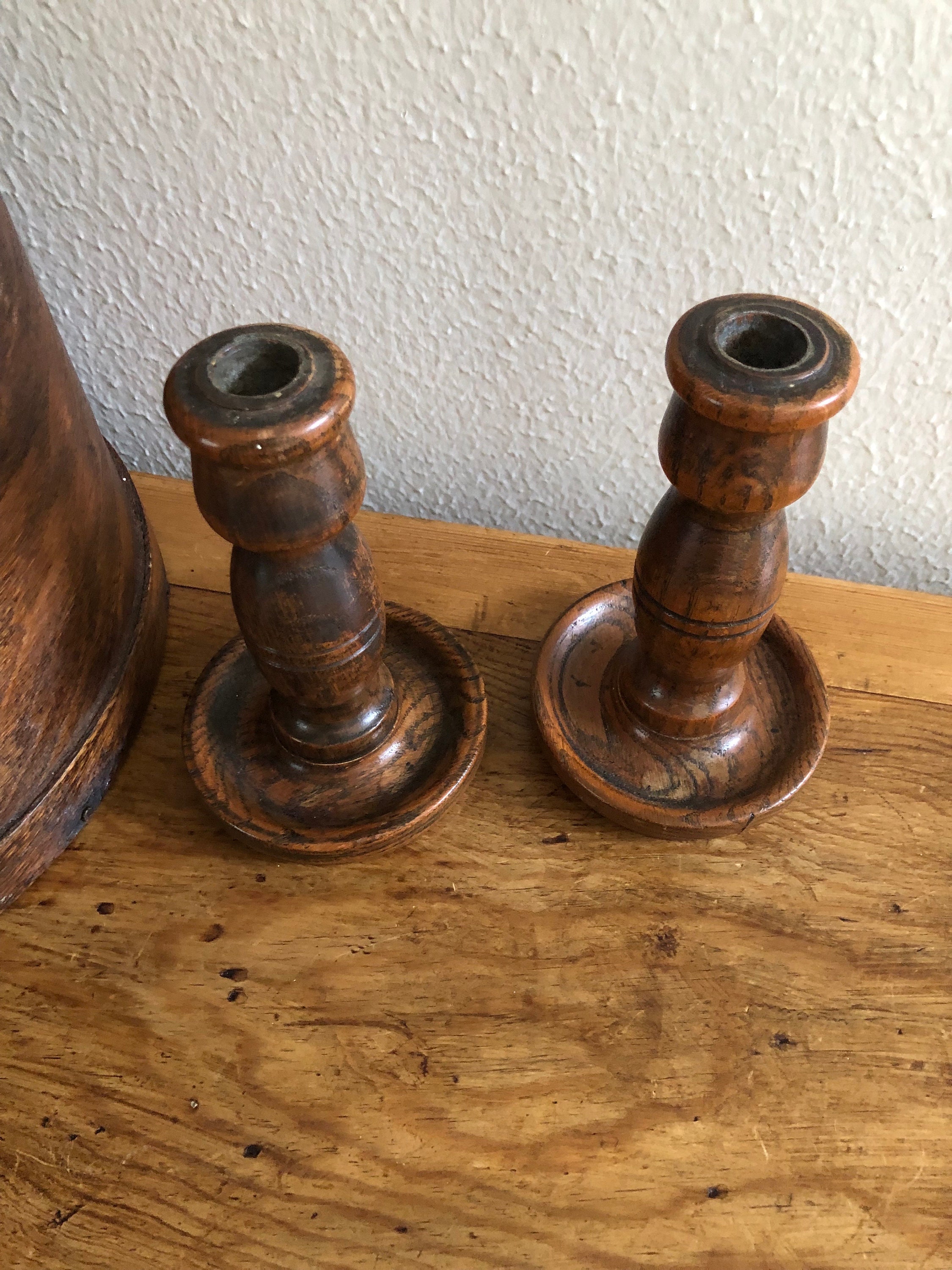 Vintage Wooden Turned Taper Candle Holders - Etsy