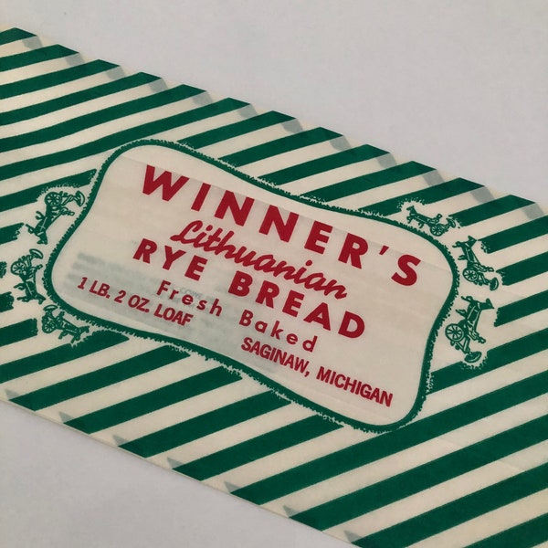 Vintage Wax Paper Winner's Lithuanian Fresh Baked Rye Bread Bag Packaging New Old Stock Set of 3