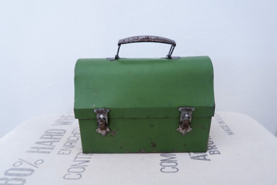 Vintage Green Metal Dome Lunch Box - image 1