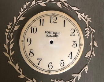 Vintage Boutique Regard Enamel Porcelain Clock Face Dial 6 3/4"