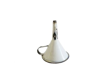 Vintage White Small White Porcelain Enameled Funnel