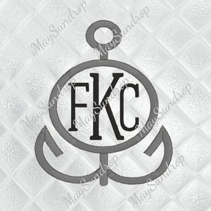 May include: A grey anchor design featuring the letters FKC within a circle. The anchor is set against a white, quilted background. The words "May Sundrop" are watermarked across the image.