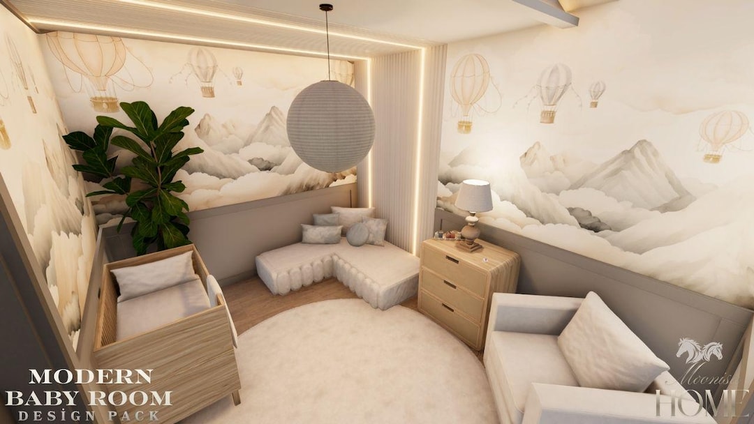 Modern Baby Room Design Pack | Soft Luxury Nursery | Digital Interior ...