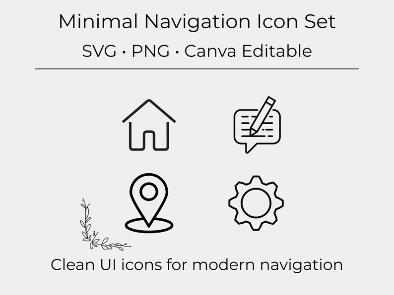 Minimal Navigation Icon Set SVG PNG | Clean UI Icons | Canva Editable ...