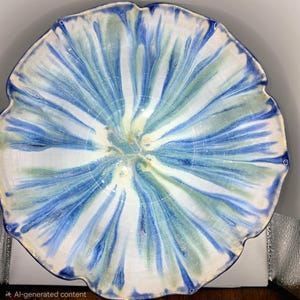 Wheel Thrown Beautiful Fluted Flower Stoneware Bowl in Cobalt Blue