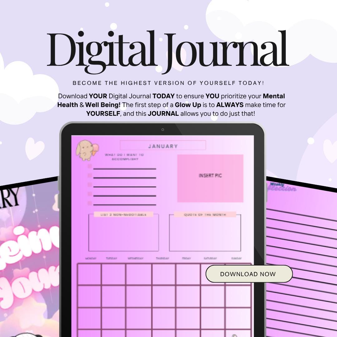 Digital Self Care Journal for Female Kawaii Animal Lovers |PNG| Mental ...