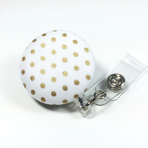 Gold Polka Dot Badge Reel - Retractable Name Badge  - Name Badge Holder - Nurse Badge Holder  - Name Tag - Swivel Retractable ID Badge