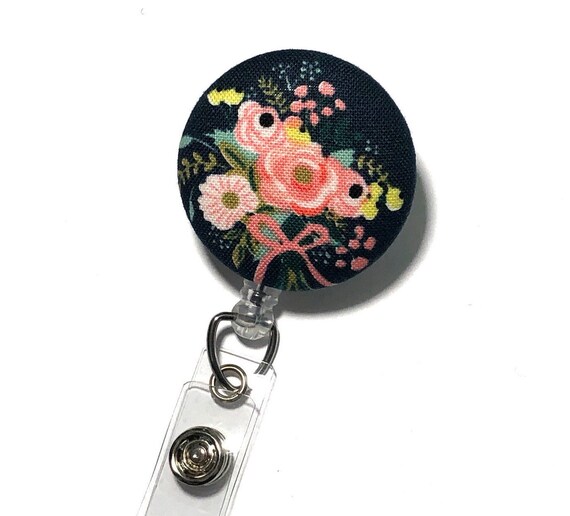 Monogrammed Coral Floral Badge Reel Retractable for ID or Key Card