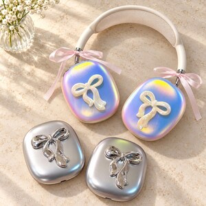 3D Bow Ear Cup Covers for AirPods Max and AirPods Max 2, Silver or Iridescent Headphone Shells