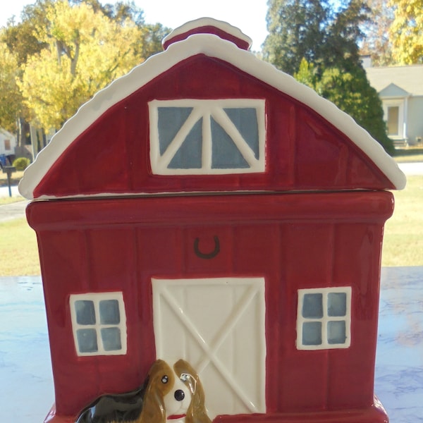 The Pioneer Women Rustic Red Barn with Beagle Dog Cookie Jar