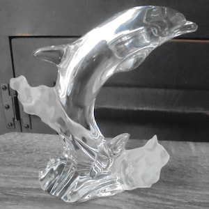 Vintage Lenox Crystal Dolphin Frosted Figurine .
