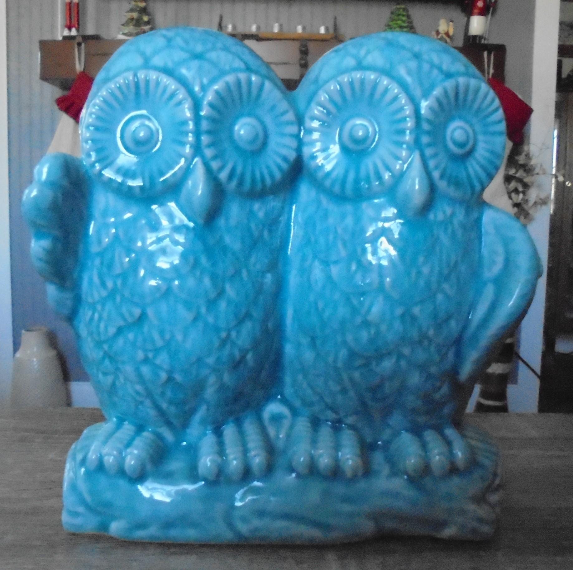 Two Teal Owl Figurine