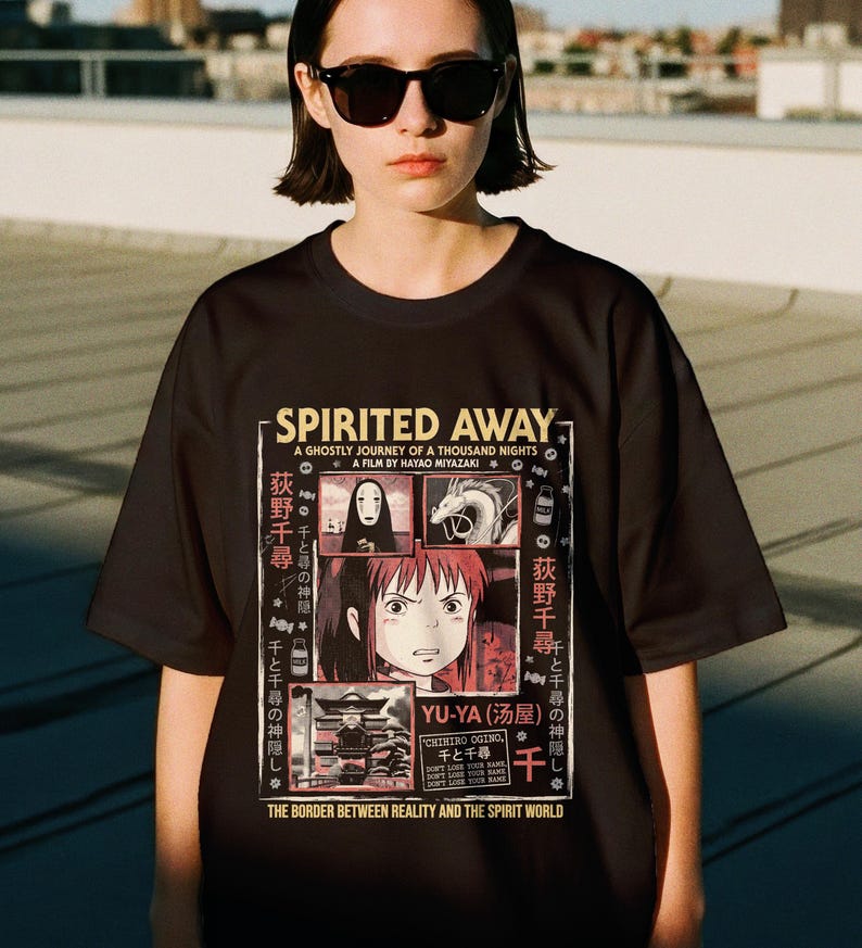 Chihiros Reise ins Zauberland T-Shirt | Miyazaki Anime Film Shirt, Retro japanisches Kino T-Shirt Bild 3