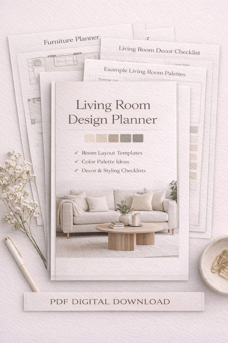 Living Room Design Guide Bundle | Layout, Color Palette, Canva ...