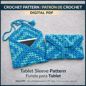 iPad/Tablet Sleeve Crochet Pattern PDF | Granny Square | English & Spanish | Digital Download | Pattern Tablet Case | Boho Style | Crochet