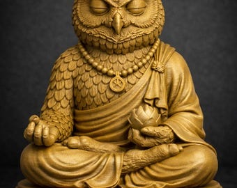 Estatua de Buda Búho | Figura decorativa Zen | Estatua de Buda Gato | Escultura de meditación | Decoración original | Idea de regalo