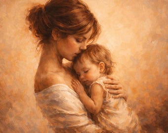 Lámina decorativa para pared "Mamá y Bebé", regalo para el Día de la Madre, arte para mamás, descarga digital.