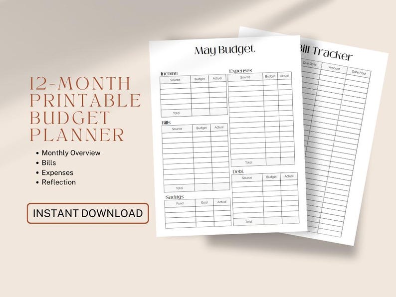 Printable Monthly Budget Planner (12-month Set) | Overview, Bills ...