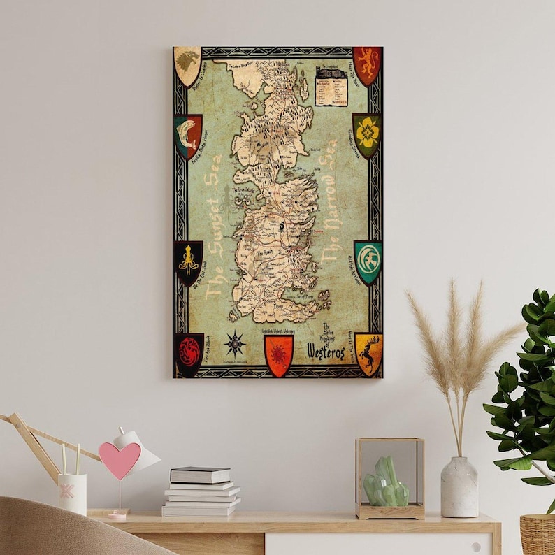 Westeros Emblem Westeros and the Seven Kingdoms Wall Art Picture Painting Poster Canvas ...