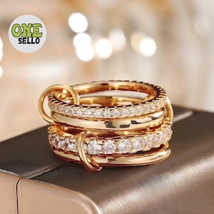 Interlocking Ring Set, 18K Gold Plated Zircon Stackable Ring, Minimalist Jewelry Gift for Her