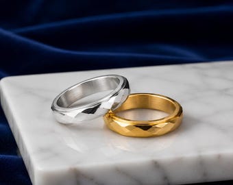 Stainless Steel Spinner Ring, Geometric Fidget Band, Anxiety Relief, Minimalist Style