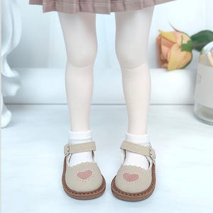 BJD Doll Mary Jane Shoes with Heart Detail – 1/4 & 1/6 Doll Shoes, Cute Handmade Style, Brown Pink Gray, MSD YOSD Doll Accessories