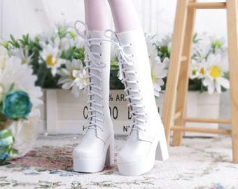 BJD Doll Boots, 1/3 & 1/4 SD Size, Black and White Long Casual Shoes, Handmade Doll Footwear, Outfit Accessory