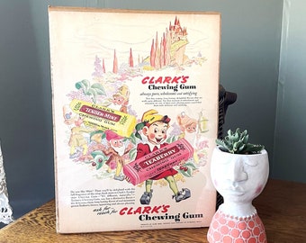 Vintage 1943 Clark's Chewing Gum- Teaberry & Tendermint Chewing Gum Advertisement- Vintage Gnomes- Elves Advertisement- Fairy Tale Print