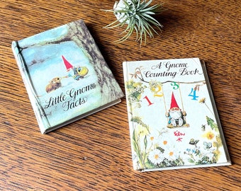 Vintage Pair- Teeny Tiny Gnome Tomes- First Edition 1981- Harry Abrams- Pocket Books- Tiny Gnome Counting Book- Gnome Facts- Dollhouse Decor