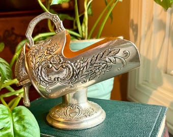 Vintage Silverplate Sugar Scuttle-Ornate Floral Scrollwork Sugar Bowl with Scoop- F.B. Rogers-Footed Sugar Bowl-Vintage Silverplate Serving