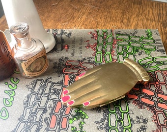 RARE- Vintage Volupte Golden Hand Gesture Figural Makeup Compact- Brass/ Gold Plate Compact- Art Deco - Vanity Display- Gift For Her- Hand