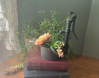 vintage Cast- Iron Pitcher Pump Planter- Farmhouse Decor- 9'' Pitcher Pump Indoor Planter- Rustic Country Decor- Cottagecore- Mantle Decor