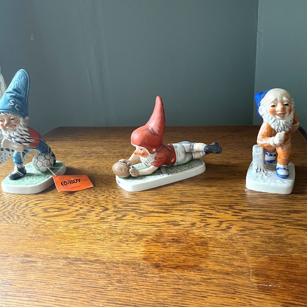 Vintage 1970's Goebel Gnomes- Co- Boy Handpainted Sports Gnomes- West Germany Goebel Collectibles- Gnome Boxer, Gnome Track Runner, Football