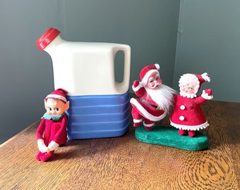 Vintage Cambridge Universal Potteries Stoneware Water Pitcher- Pottery Refrigerator Water Pitcher With Cork- Red, White, Blue Pitcher