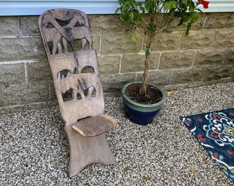 Vintage Wooden Stargazer African Birthing Chair/ Nursing Chair- Handcrafted Wooden Tribal 2- Piece Folding Chair- Dogon Tribe- Ethnic Stand