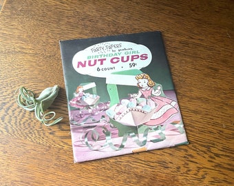 Vintage NOS Pakay Birthday Girl Nut Cups- Party Papers- Shabby Chic Birthday- Mid Century Birthday- 1950's Retro Party Supplies- Nut Favors