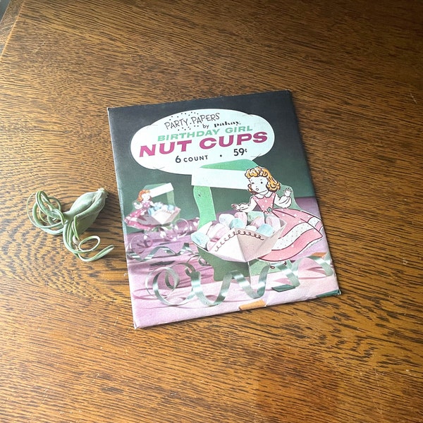 Vintage NOS Pakay Birthday Girl Nut Cups- Party Papers- Shabby Chic Birthday- Mid Century Birthday- 1950's Retro Party Supplies- Nut Favors