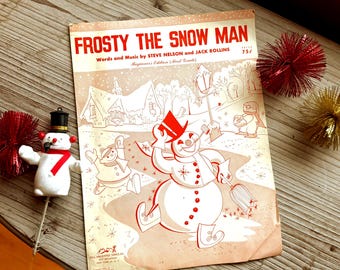 Vintage 1950 Christmas Sheet Music- "Frosty the Snow Man" Steve Nelson- Jack Rollins- Vintage Xmas Graphics- Piano Xmas Decoration- Frosty