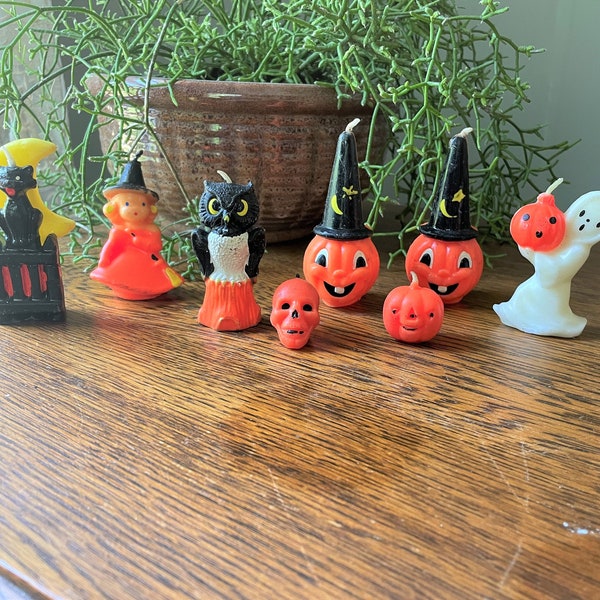 Vintage Gurley Halloween Wax Candles- Your Choice- Figural Owl Candle, Witch, Ghost- Jack-O-Lantern, Black Cat/ Crescent Moon Novelty Candle