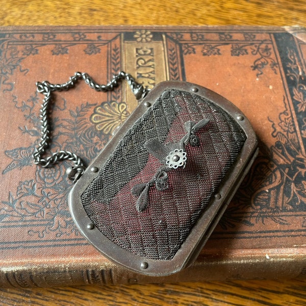 Vintage 1900's Metal Mesh Small Coin Purse on Chain- Pierced Metal Edwardian/ Georgian/ Victorian Coin Purse- Gift For Her-Mesh Screen Pouch