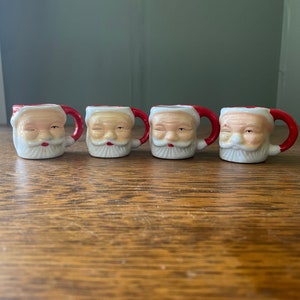 Vintage Lot of 4 Miniature Vintage Santa Face Mini Mugs Espresso Mugs-Holiday Collectibles-Christmas Miniatures Midcentury Santa Face Mug image 1