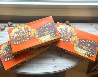 Vintage Trio- "Clem Co" Multicolor Christmas Lights in Original Boxes-Midcentury Xmas- Bulbs with Spring Clips- Nostalgic Xmas-Clemco Outfit