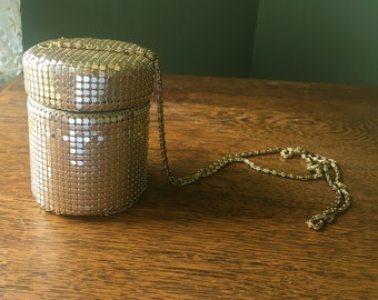 Vintage 1920's/1930's Gold Mesh Purse/ Evening Bag- Barrel Bag- Bucket Bag- Formal Evening Bag- Free Shipping!