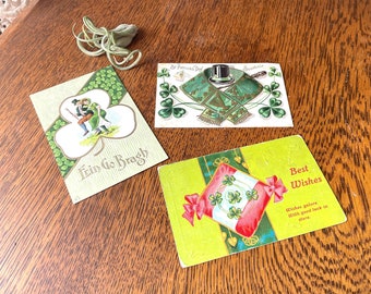 Trio- Vintage St. Patrick's Day Post Cards- Erin Go Bragh- Irish Post Cards- Irish Paper Ephemera- Ireland Wall Art- Shamrocks- Harp- Clover