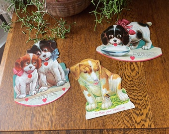 Vintage 1940's Large Unused Mechanical Dog Valentines- Vintage Dog Display- Valentine's Day Centerpiece- Standing Valentines Puppies-Vintage